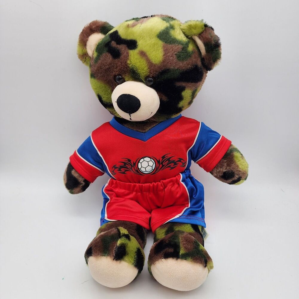 Build A Bear Camoflauge Bear Plush 16" BABW #97 Soccer Player Outfit Toy 2013